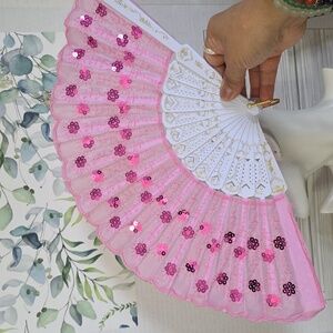 Light Pink Sequin Folding Hand Fan